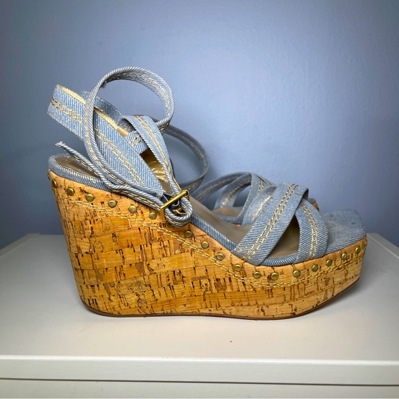Stuart Weitzman Heels Size 9 Cork
Wedge Platform Light Blue - Picture 1 of 8